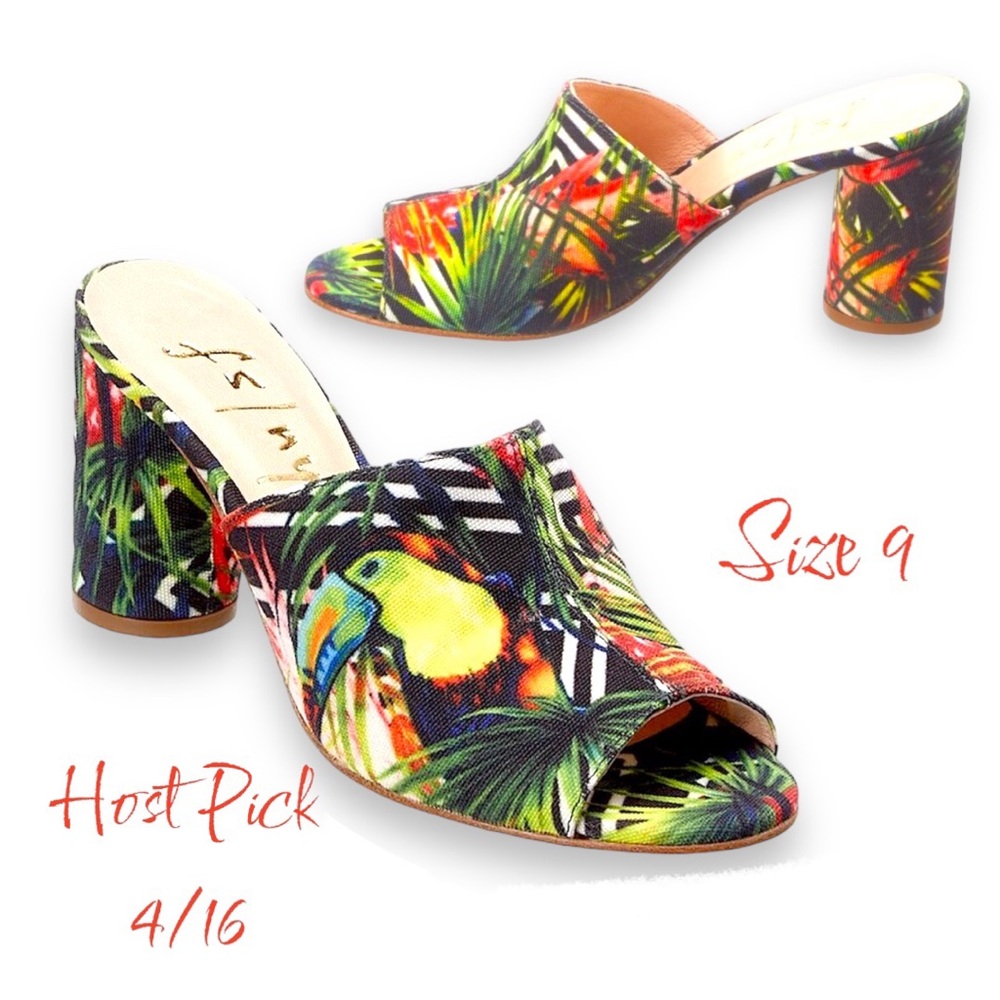 Tropical Summer Heels size 9 black and white Toucan Bird NEW! Size 9